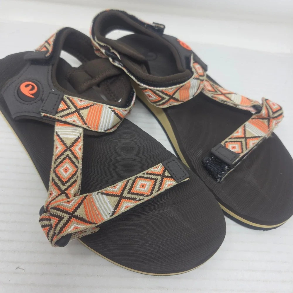 Sport Sandal Women 6 Brown Orange Geometric Straps Hiking Outdoor 900 NWOT